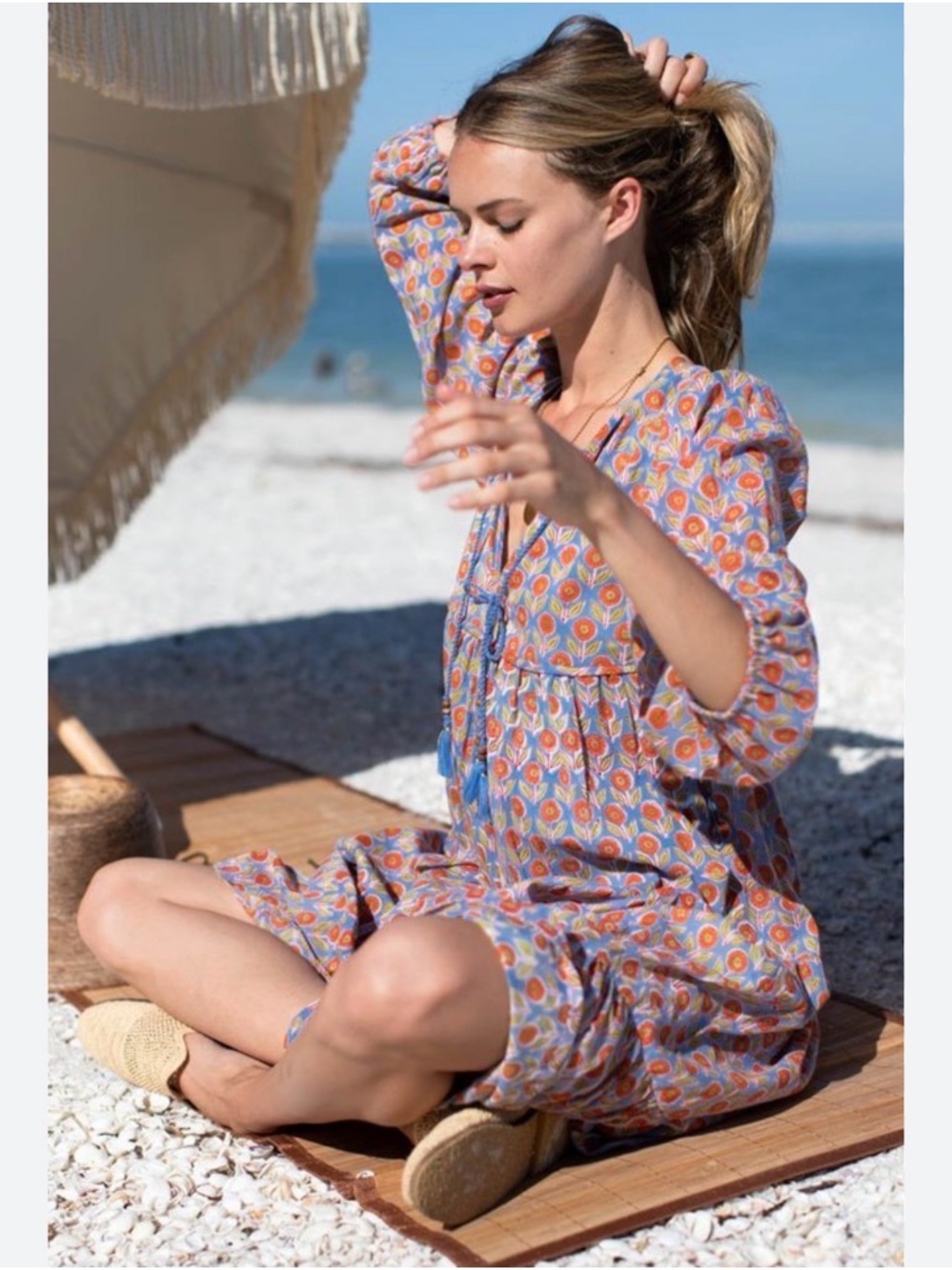 Emerson Fry India Collection Heirloom Midi Dress~Wednesday Flower Blues - Picture 3 of 14